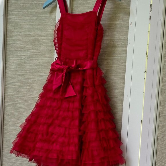 Signature Next Red Party Dress Girls Size 10 Satin Tulle Dress Flower Girl Midi - Picture 1 of 11